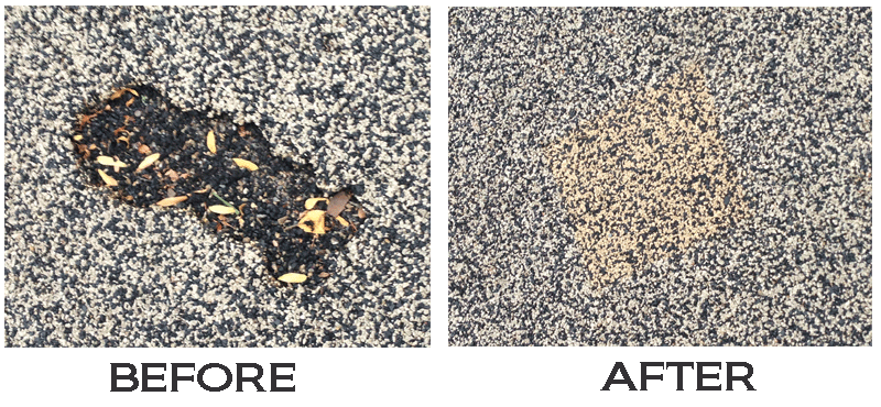 before and after repairing the playground rubber damage