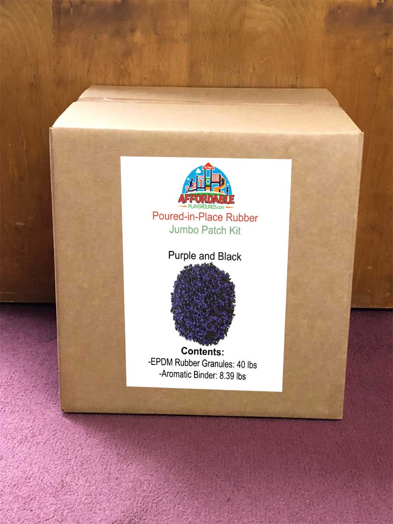 Jumbo patch kit for commercial playground surface fixes - purple and black coloring