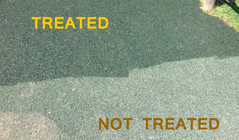 Poured in place rubber surfacing before and after being treated with Trassig's Rebinder™