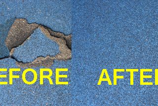 Before and after DIY playground surface repair with poured in place repair kit.