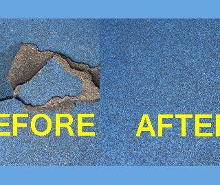 Before and after DIY playground surface repair with poured in place repair kit.