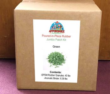 Green jumbo patch kit - $420 EPDM rubber granules in green coloring for repairing poured in place playground surfacing