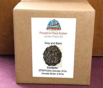 Jumbo playground surfacing rubber patch kit in gray and black coloring