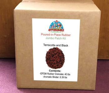 Terracotta and Black jumbo patch kit - $390 EPDM rubber granule patch kits for commercial playground surfacing fixes