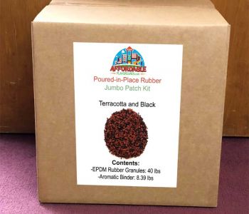 Terracotta and Black jumbo patch kit - $390 EPDM rubber granule patch kits for commercial playground surfacing fixes